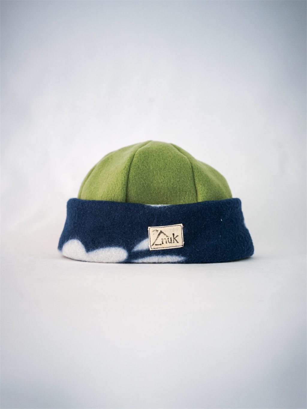 Bonnet bleu à fleurs & kaki