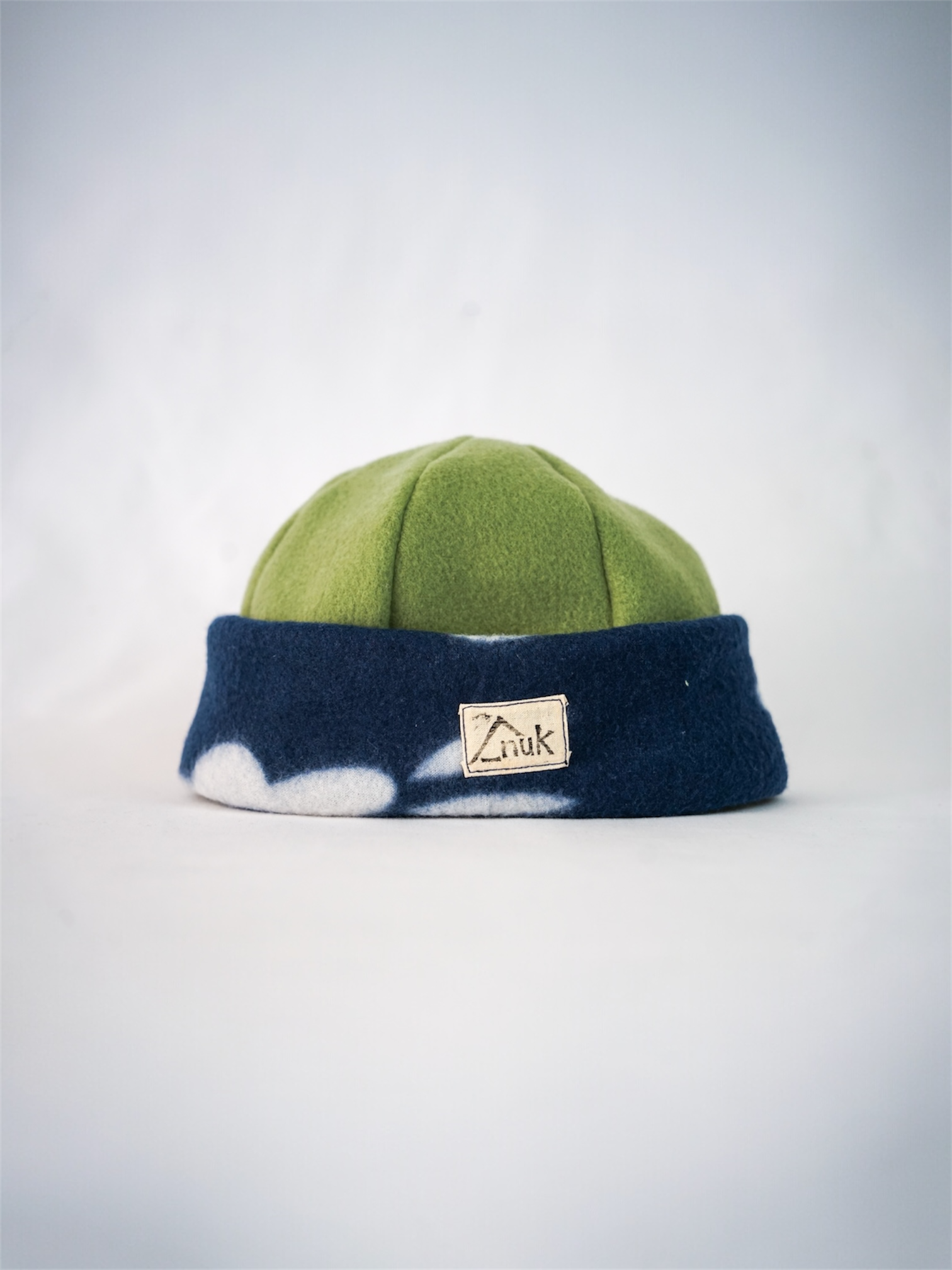 Bonnet bleu à fleurs & kaki