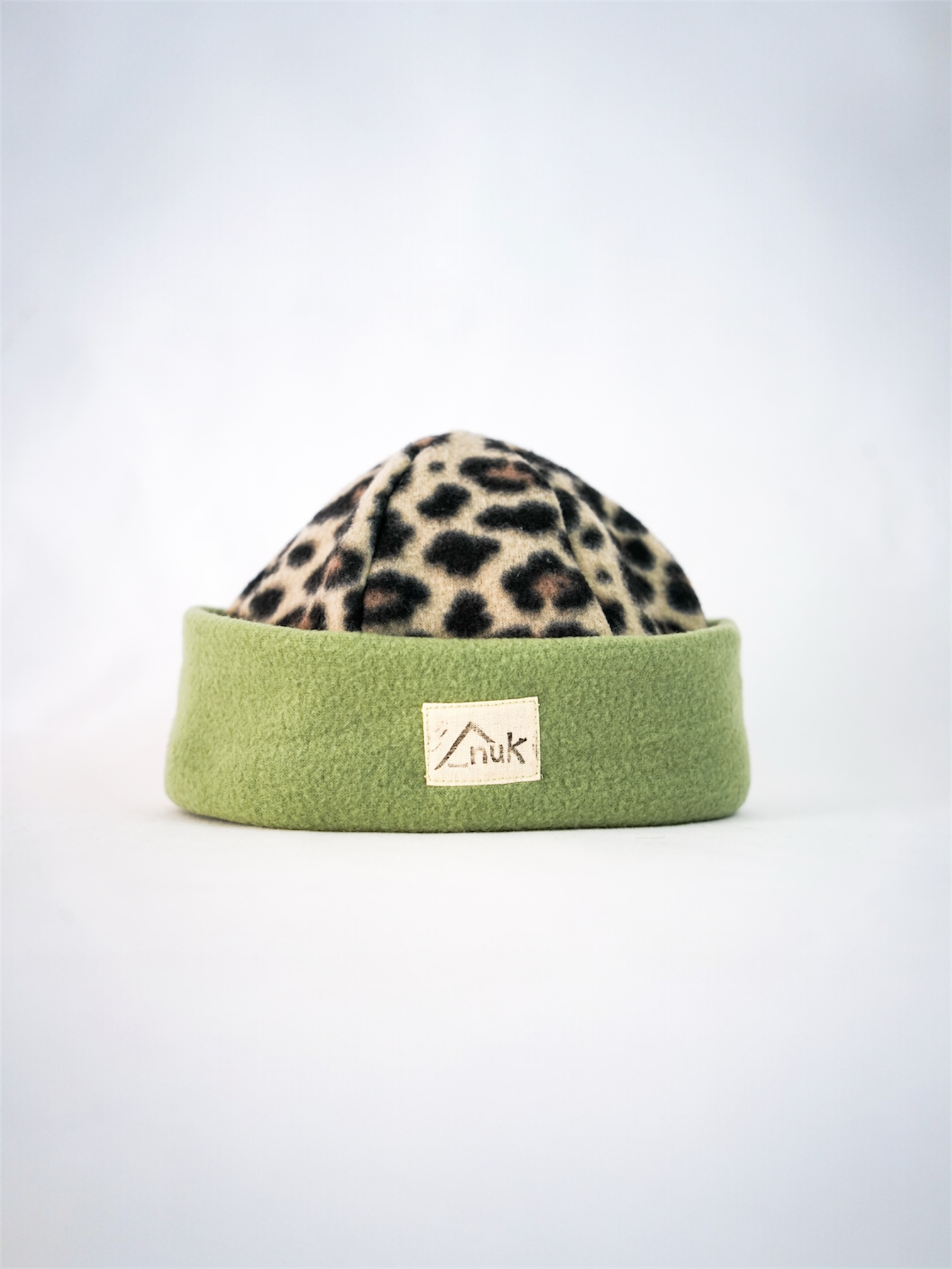 Bonnet kaki & léopard beige