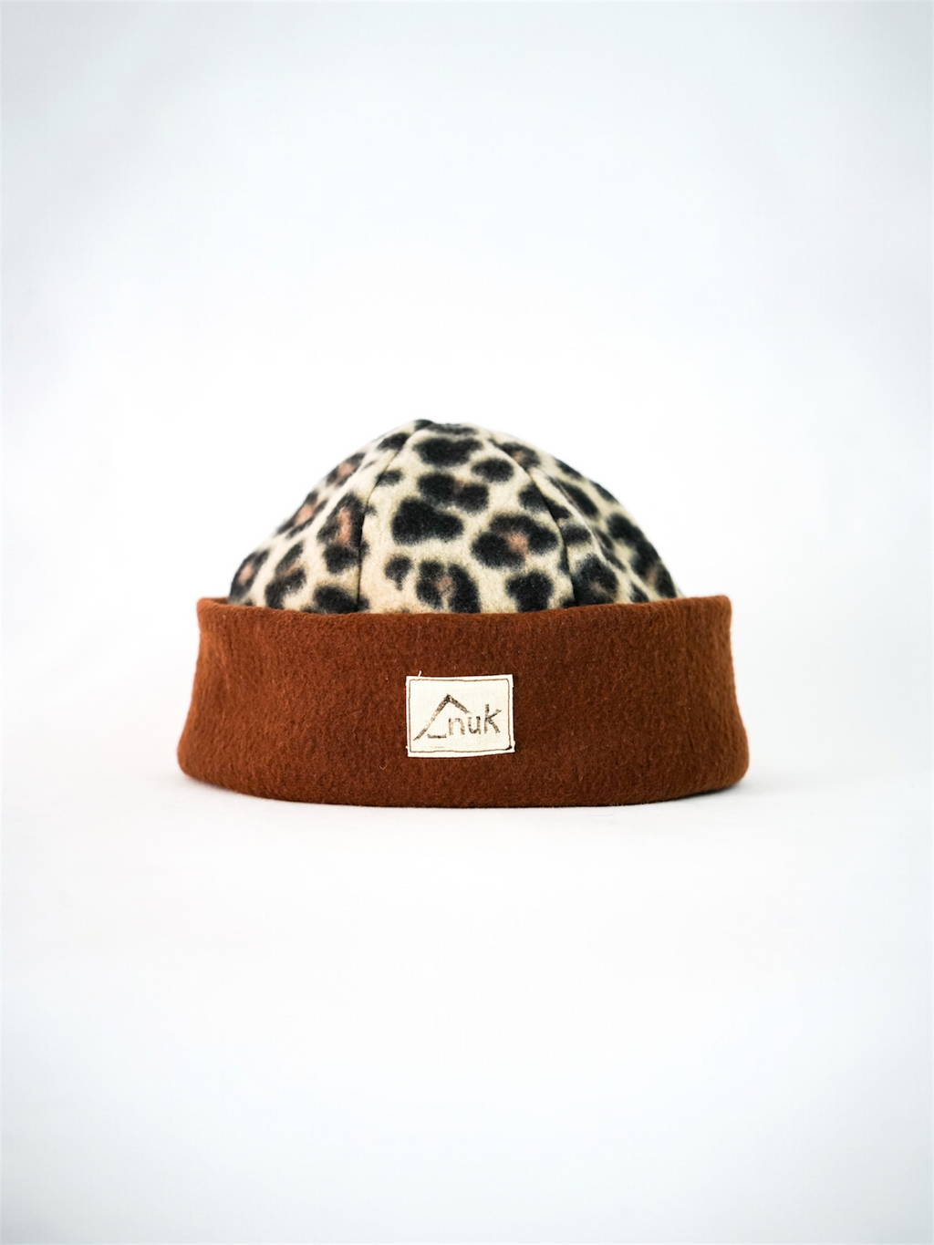 Bonnet marron & léopard beige