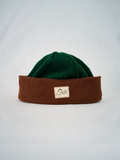 Bonnet marron & vert côtelé