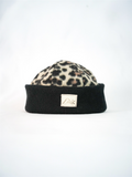 Bonnet noir & léopard beige