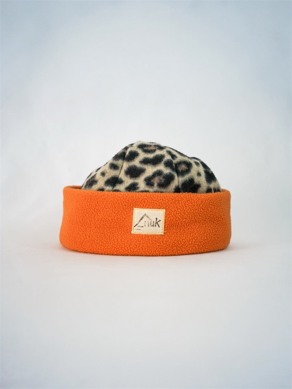 Bonnet orange & léopard beige