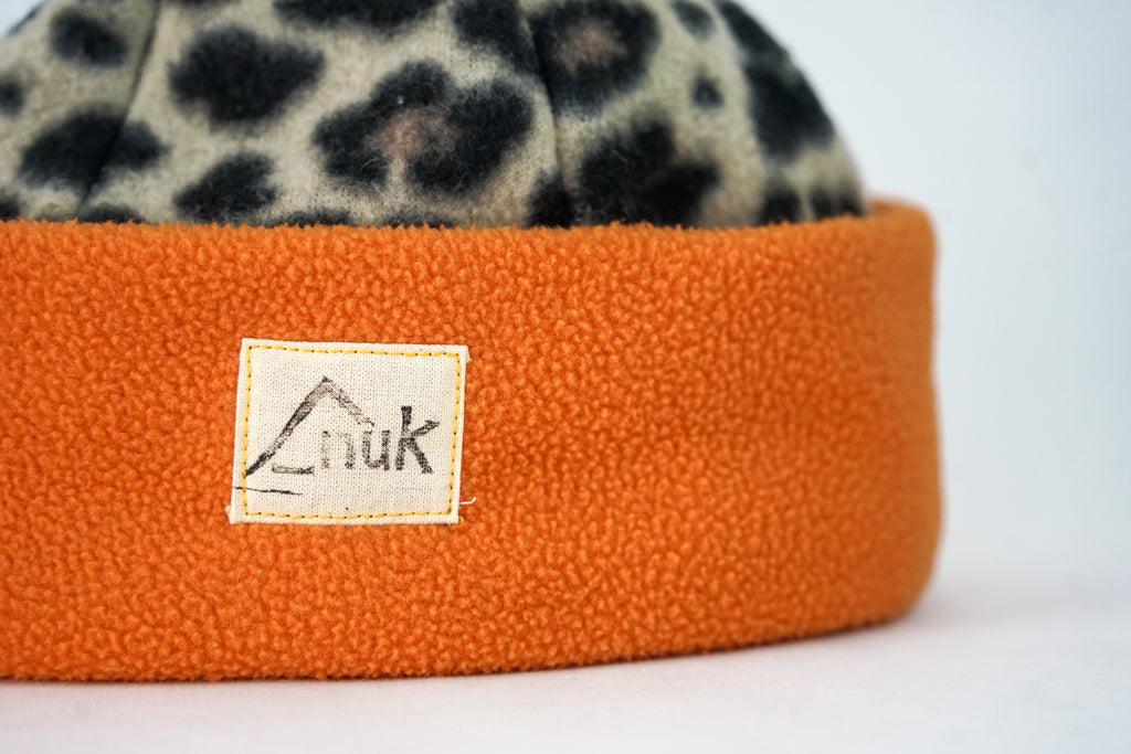 Bonnet orange & léopard beige