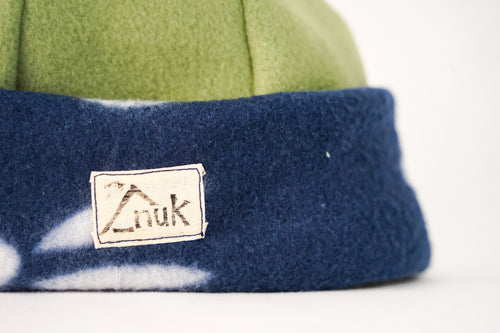 Bonnet bleu à fleurs & kaki