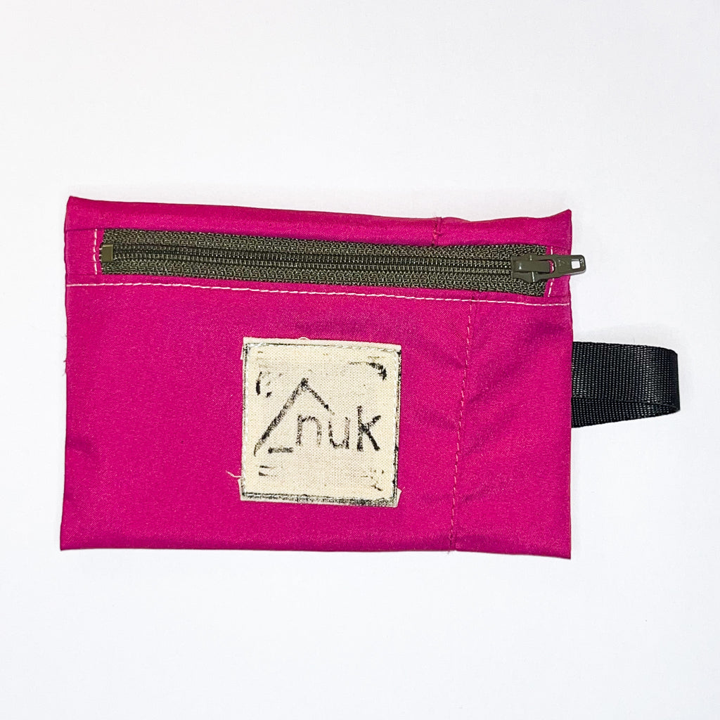 Porte-monnaie rose fuschia zip vert kaki - veste rétro